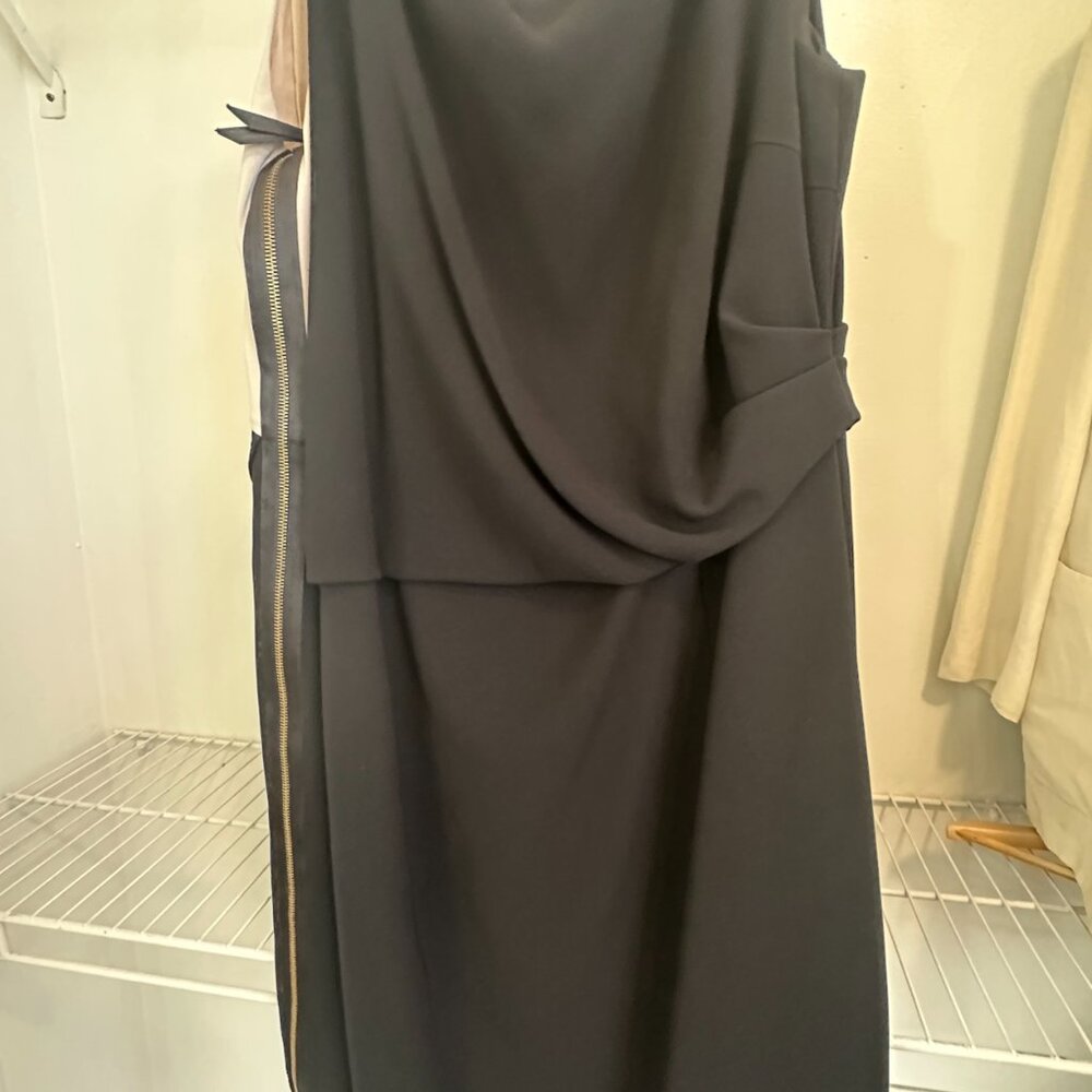 Escada Black Dress, zipper straps, sleeveless, mid-length. Size 46